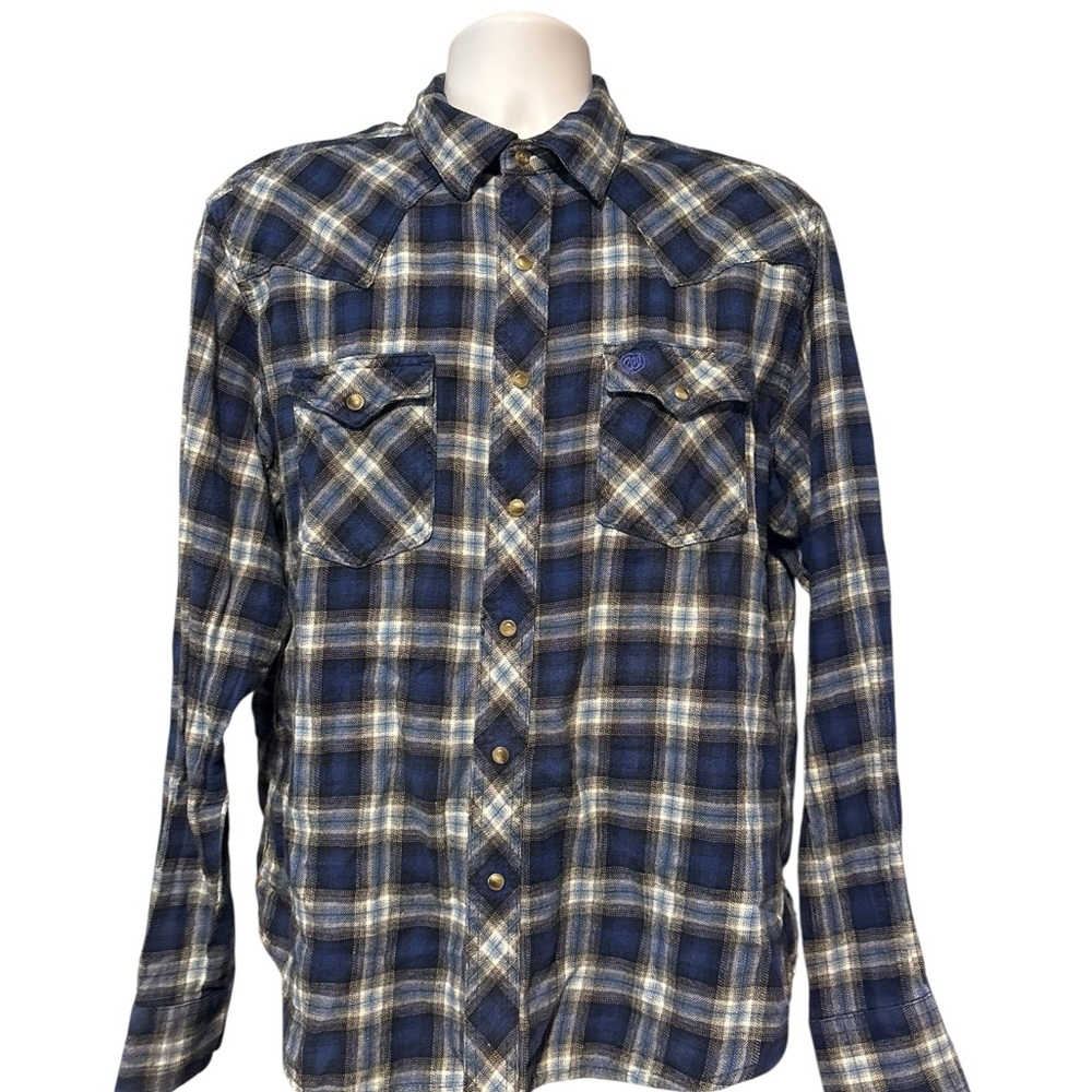 Wrangler Retro Mens Pearl Snap long Sleeve Western Shirt Blue Plaid XL